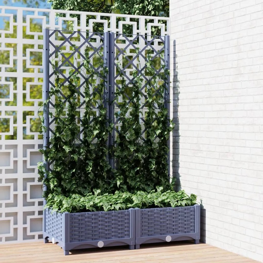 Fioriera Da Giardino E Graticcio Grigio Blu 80x40x121,5 Cm Pp /
