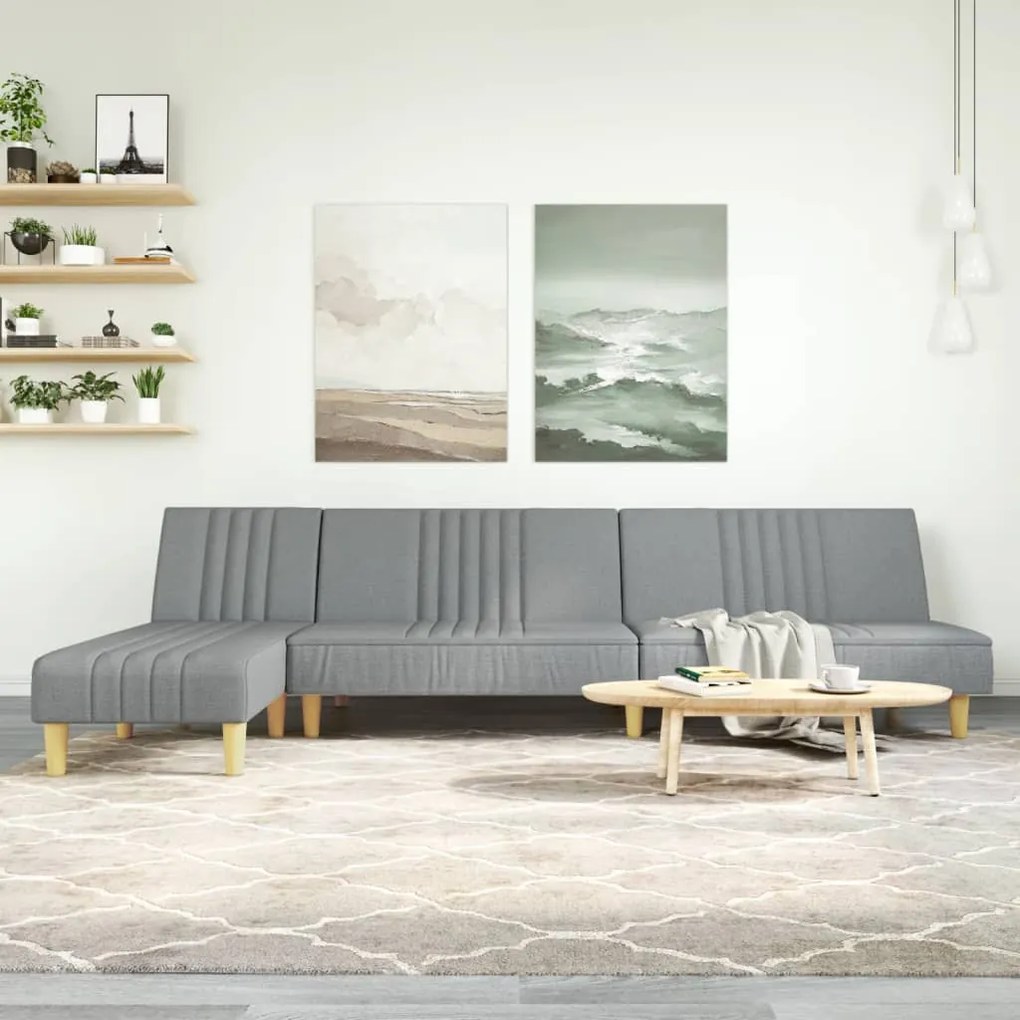 Divano Letto A L Grigio Chiaro 255x140x70 Cm İn Tessuto /