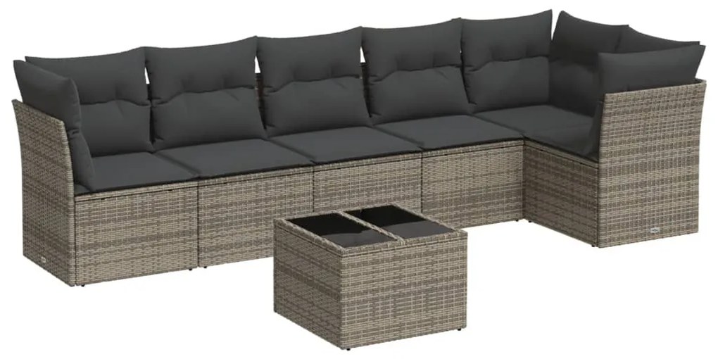 Set divani da giardino 7 pz con cuscini grigio in polyrattan