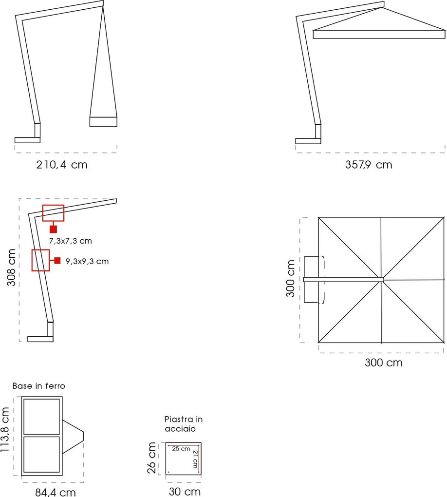 Ombrellone da Giardino Decentrato 3x3m in Legno Telo in Acrilico Danieli San Francisco Ecrù...