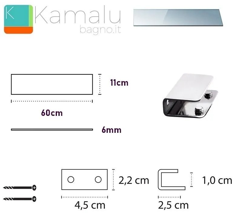 Kamalu - mensola bagno in vetro 60cm vitro-190