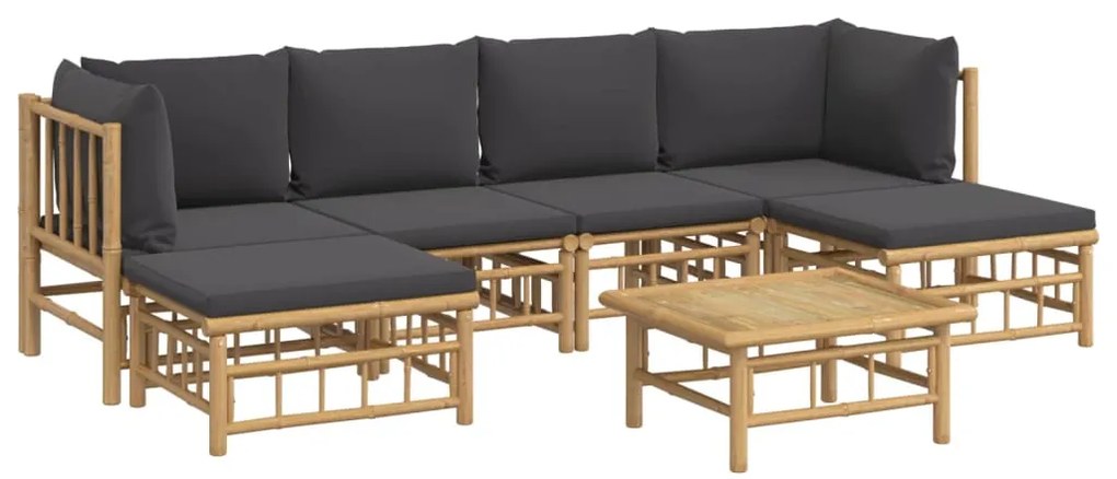 Set salotto da giardino 7pz con cuscini grigio scuro bambù