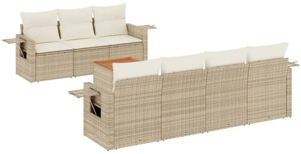 Set divano da giardino 8 pz con cuscini beige in polyrattan