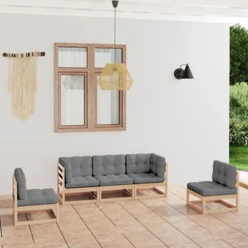 Set Divani da Giardino 5 pz con Cuscini Legno Massello di Pino