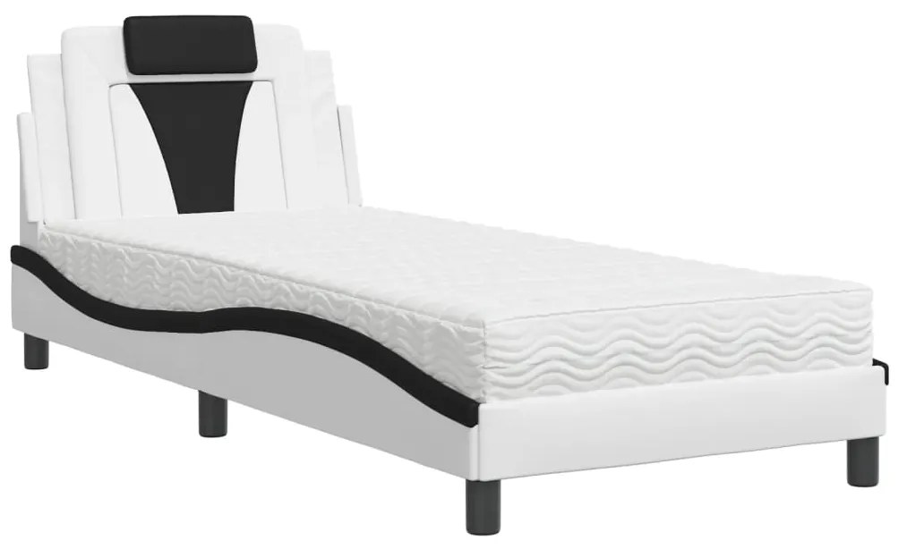 Letto con materasso bianco e nero 90x190 cm in similpelle