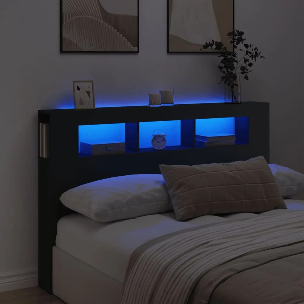 Testiera Led Nera 160x18,5x103,5 Cm Legno Multistrato /