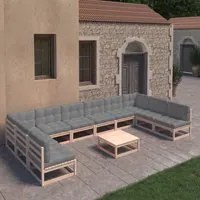 Set Divani da Giardino 11 pz con Cuscini Legno Massello di Pino 3077209