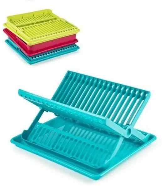 Trade Shop - Scolapiatti Pieghevole In Plastica Colorata Scola Piatti Accessorio Da Cucina