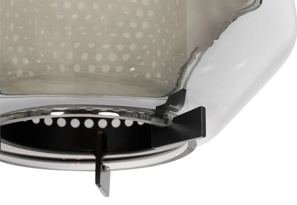 Lampada a sospensione nera con vetro fumé 23 cm oblungo 3 luci - Kevin