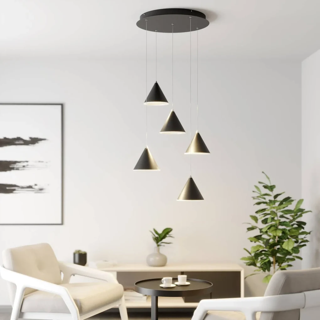 Lucande LED a sospensione Livan 5 luci, nero