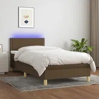 Letto a Molle Materasso e LED Marrone Scuro 90x200cm in Tessuto cod mxl 62356