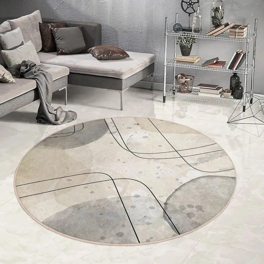 Tappeto rotondo beige lavabile ø 120 cm Simple Lines – Mila Home