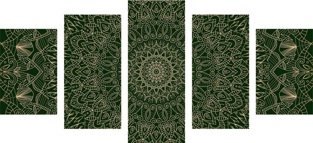 Quadri 5 pezzi – Mandala decorativa dettagliata in verde