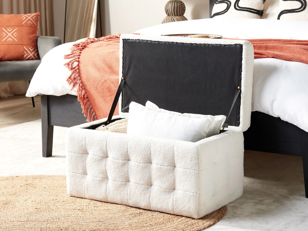 Pouf ottomano con contenitore bouclè bianco MICHIGAN Beliani