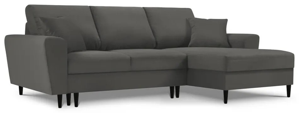 Divano angolare grigio scuro allungabile e con contenitore (con penisola a destra/con chaise lounge) con rivestimento in velluto a coste Kyoto – Cosmopolitan Design