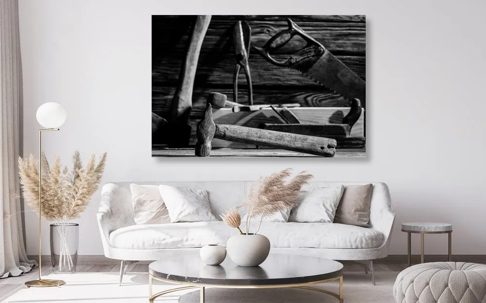 Quadro su tela – Attrezzi da carpentiere in bianco e nero