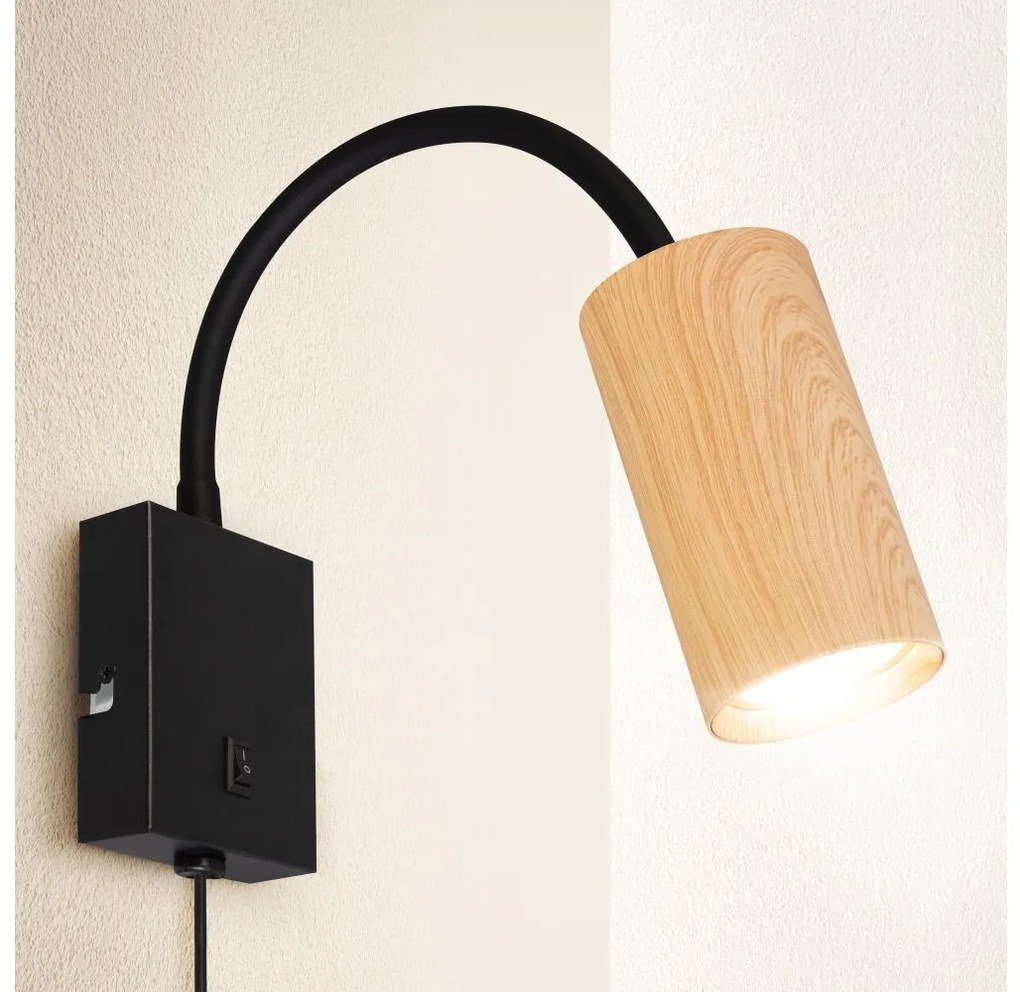 Brilagi - Lampada flessibile da muro SELE 1xGU10/30W/230V nero/decorazioni in rovere
