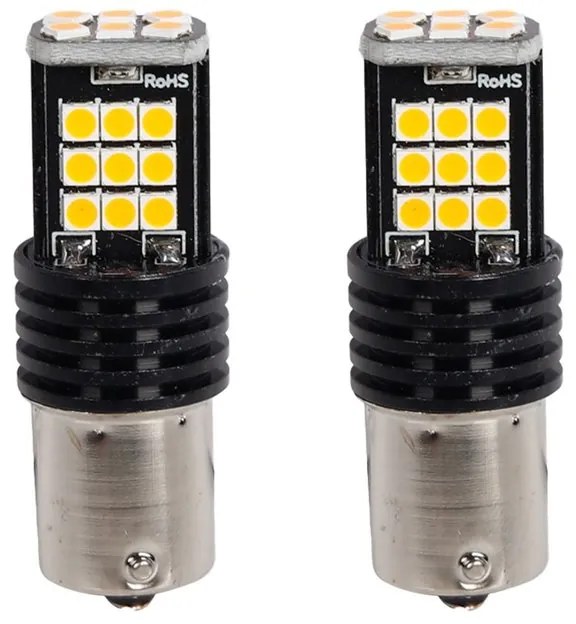 2 Pezzi Lampada Led BA15s S25 P21W 24 SMD 3030 12V 24V 300lm 3.5W Luce Gialla Ambra Piedi Dritti H50mm