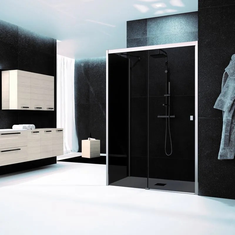 Box doccia con ingresso frontale L 180 x H 200 cm, in vetro fumé profilo cromato Glam