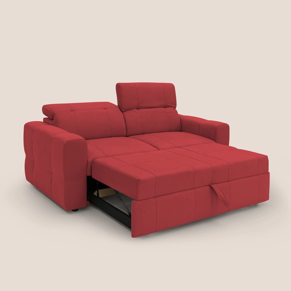 Kronos Divano con pouf estraibile poggiapiedi e poggiatesta reclinabili in morbida microfibra impermeabile T11 rosso