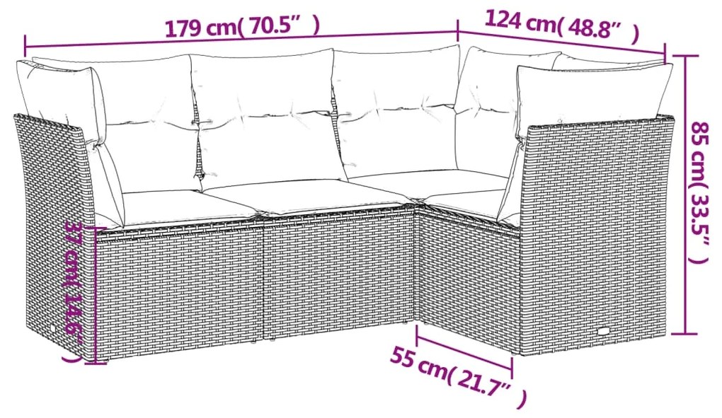 Set divano da giardino 4 pz con cuscini beige in polyrattan