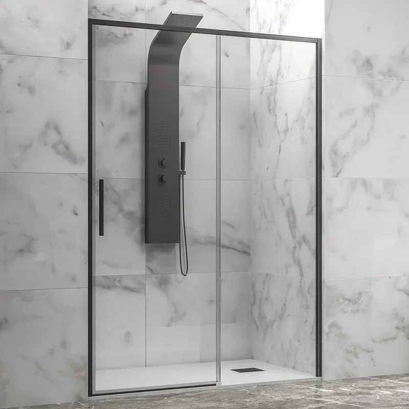 Kamalu - Porta doccia 150 cm colore nero vetro 6 mm altezza 200h | KLA4000N