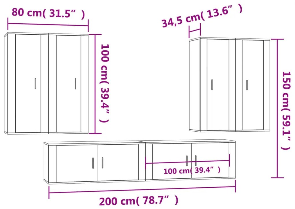 Set Mobili Porta TV 6 pz Rovere Marrone in Legno Multistrato