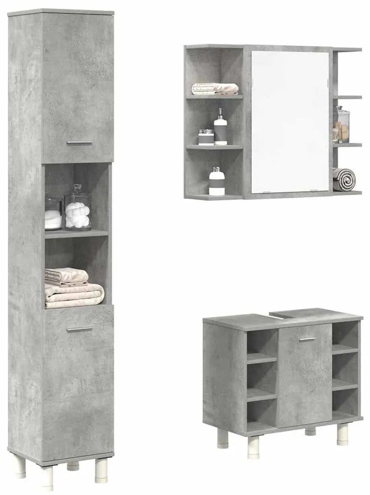 Set Mobili Da Bagno 3 Pz Grigio Cemento İn Legno Multistrato /