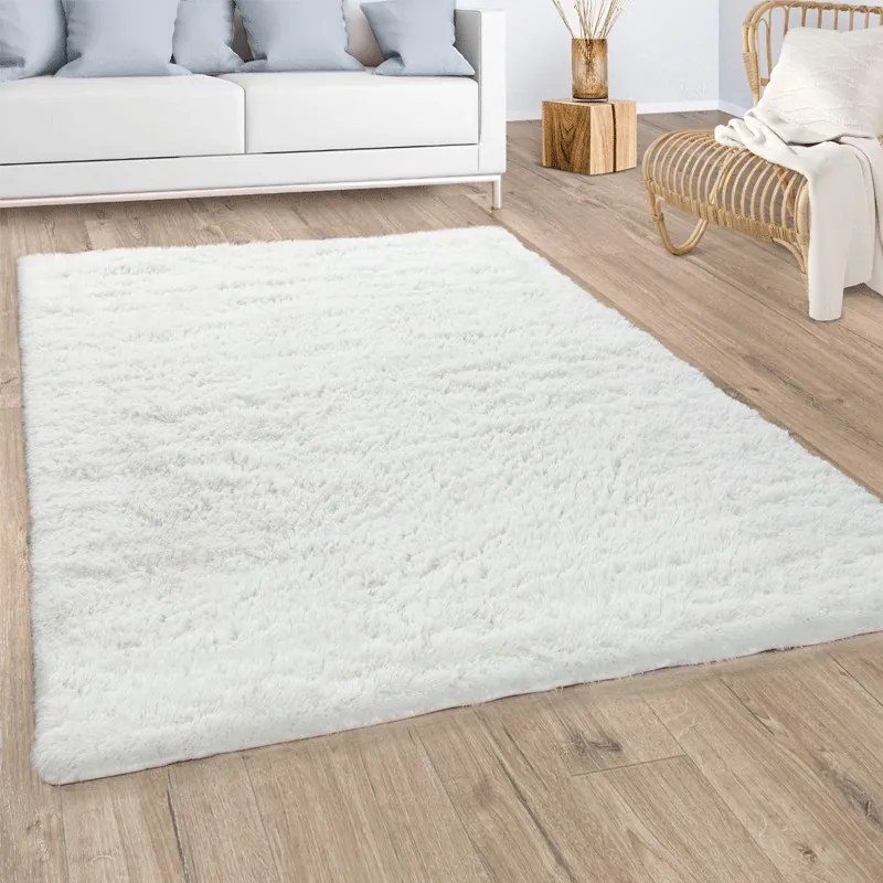 Tappeto Moderno Shaggy a pelo lungo Tinta Unita  Colore Bianco, Dimensioni Tappeti cm 120x170