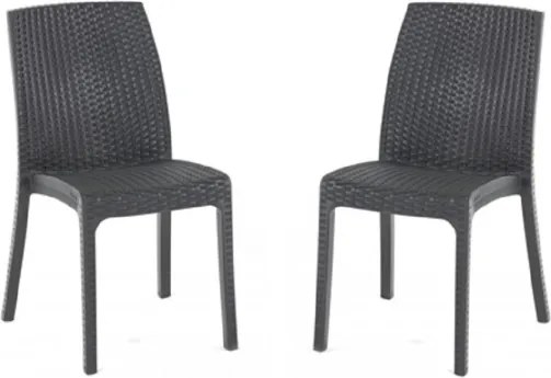 Sedia impilabile in polipropilene effetto rattan VIRGINIA Antracite set 2 pezzi