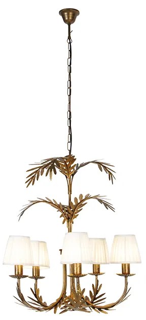 Lampadario dorato con paralume plissettato a clip color crema 5 luci - Botanica