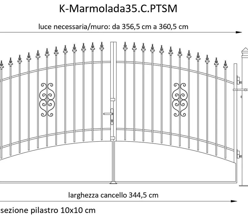 Cancello manuale battente Marmolada in ferro, apertura centrale, L 358.5, H 165-195 cm, di colore ruggine