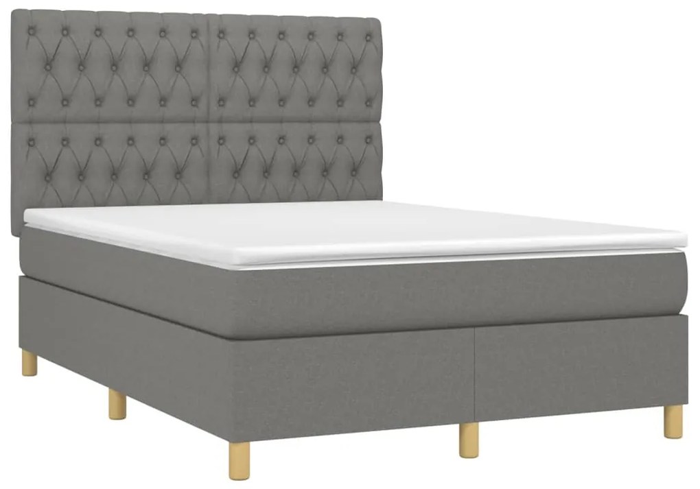 Letto a Molle Materasso e LED Grigio Scuro 140x200cm in Tessuto