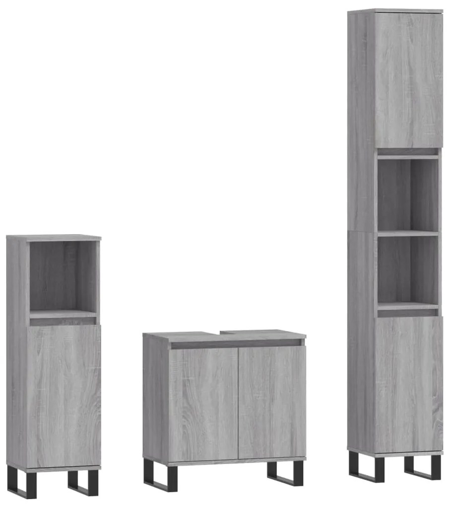 Set mobili da bagno 3 pz grigio sonoma in legno multistrato