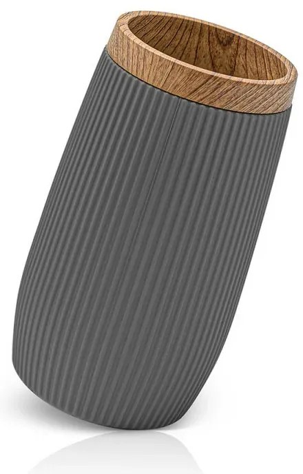 Set 2 pezzi Dispenser sapone e Porta spazzolino Grigio dettagli effetto legno Blob