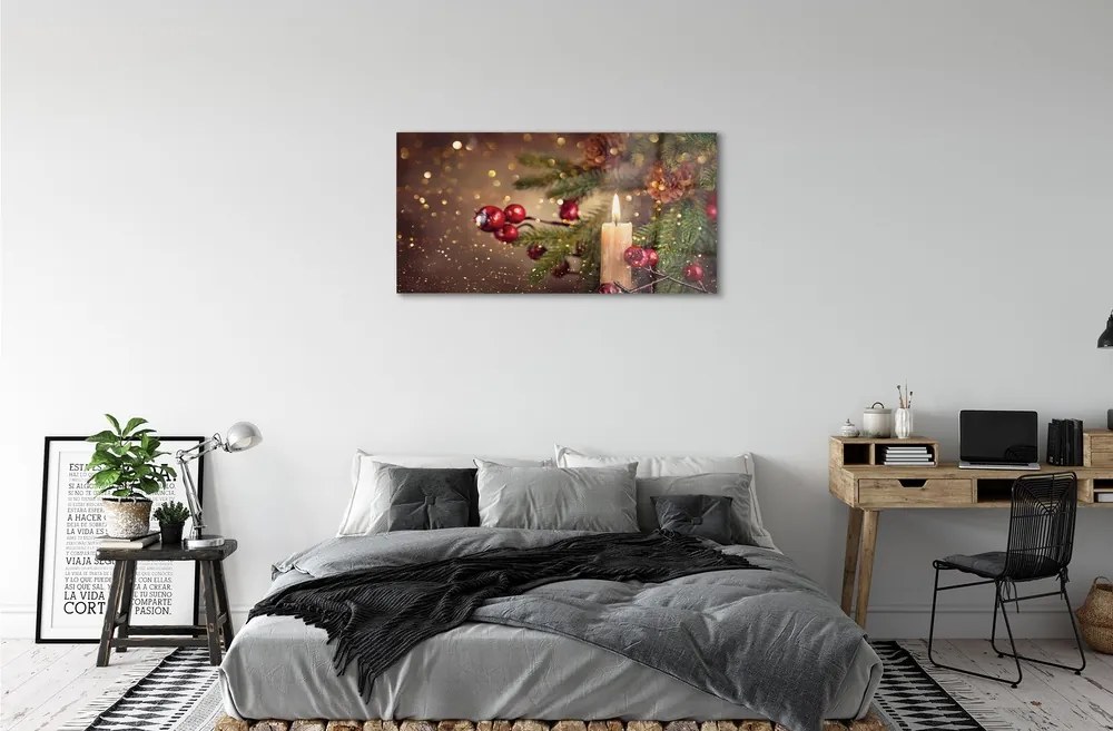 Quadro in vetro Rami di candela, pigne e decorazioni 100x50 cm