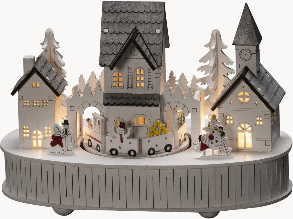 Decorazione natalizia a LED in legno di pioppo con funzione timer Houses & Church