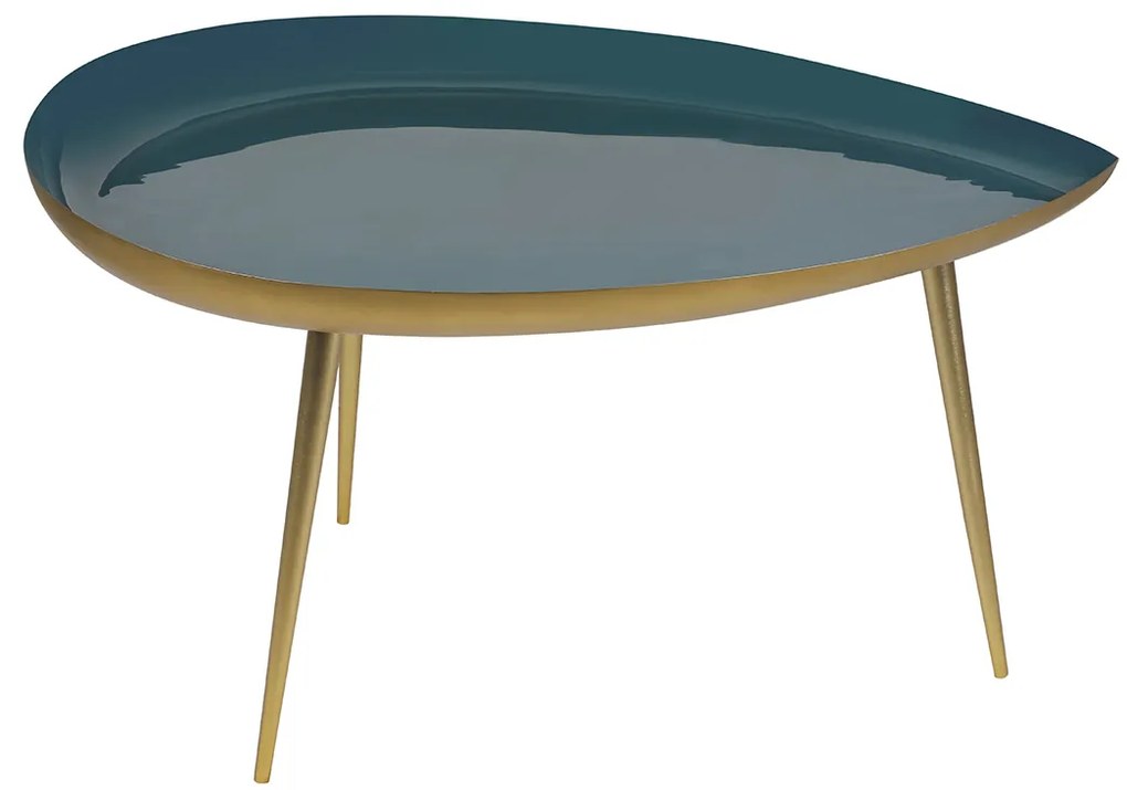 Tavolino basso design in acciaio laccato blu petrolio DROP