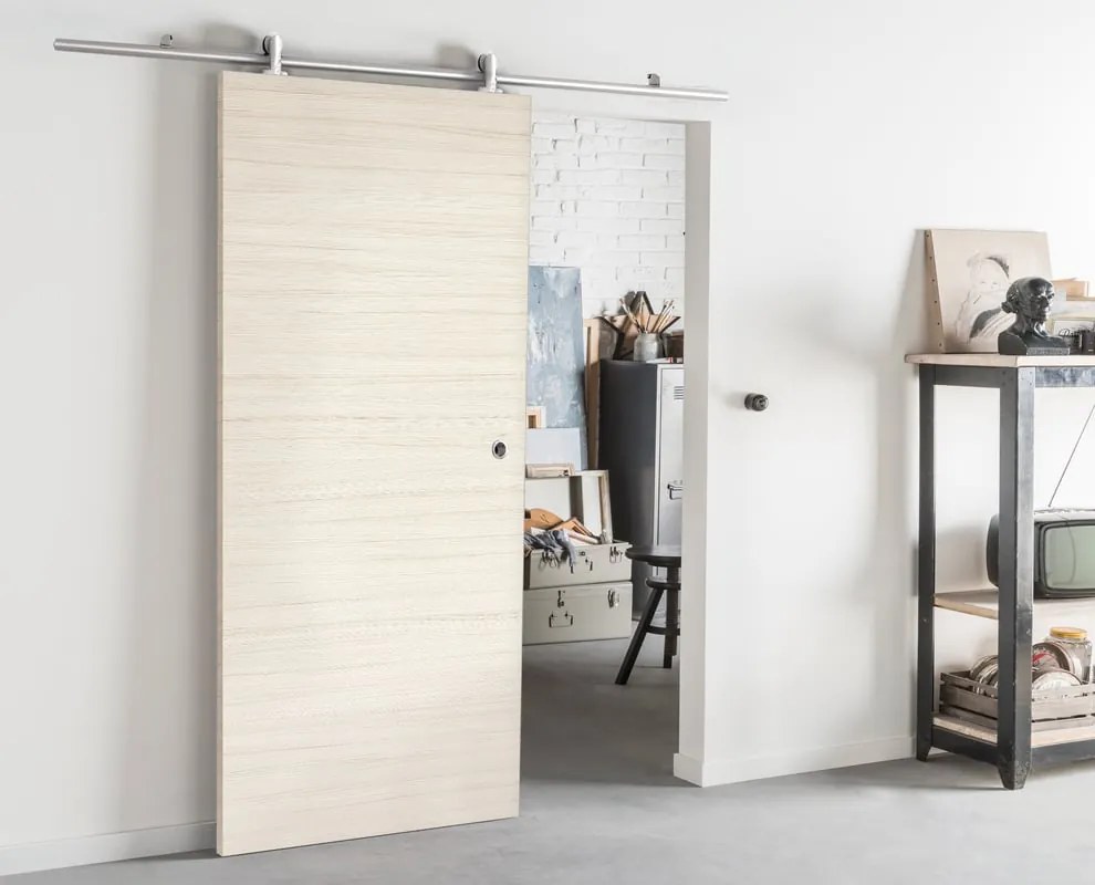 Porta scorrevole Oxford palissandro in mdf beige, L 93 x H 212 cm, con binario Ermes Reversibile