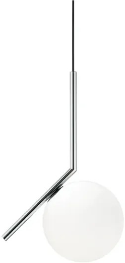 Flos IC Lights Suspension 1 Lampada A Sospensione 20 cm a luce diffusa in vetro opalino acidato bianco e acciaio Cromo