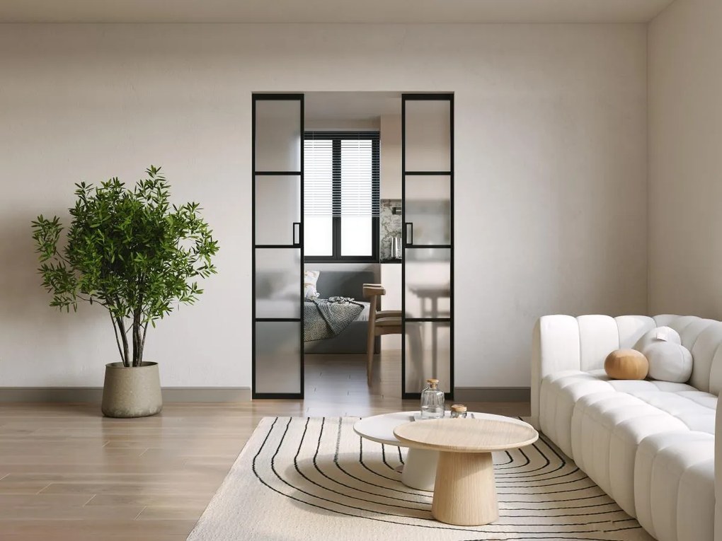 Porta scorrevole doppia sistema incasso 2xH205xL83cm in Alluminio e Vetro temperato smerigliato - WILDEN II