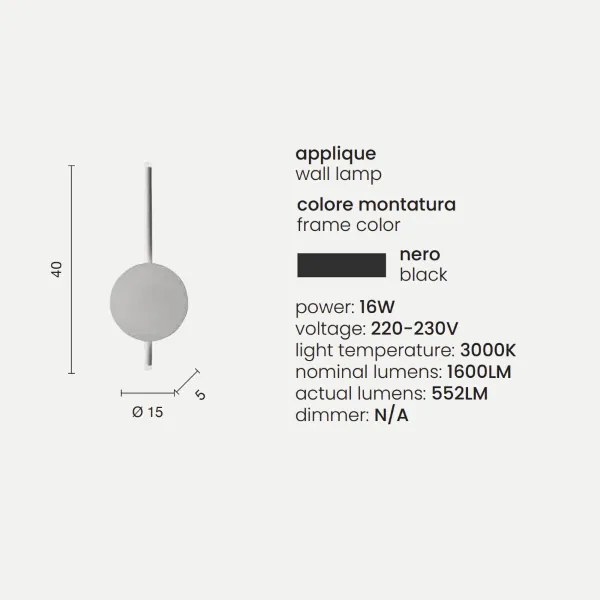 Applique JAMES in metallo 15x5 cm verniciato Nero