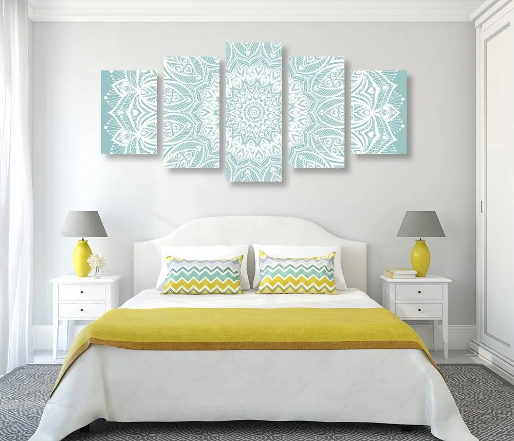 Quadri 5 pezzi – Mandala armonia su sfondo blu