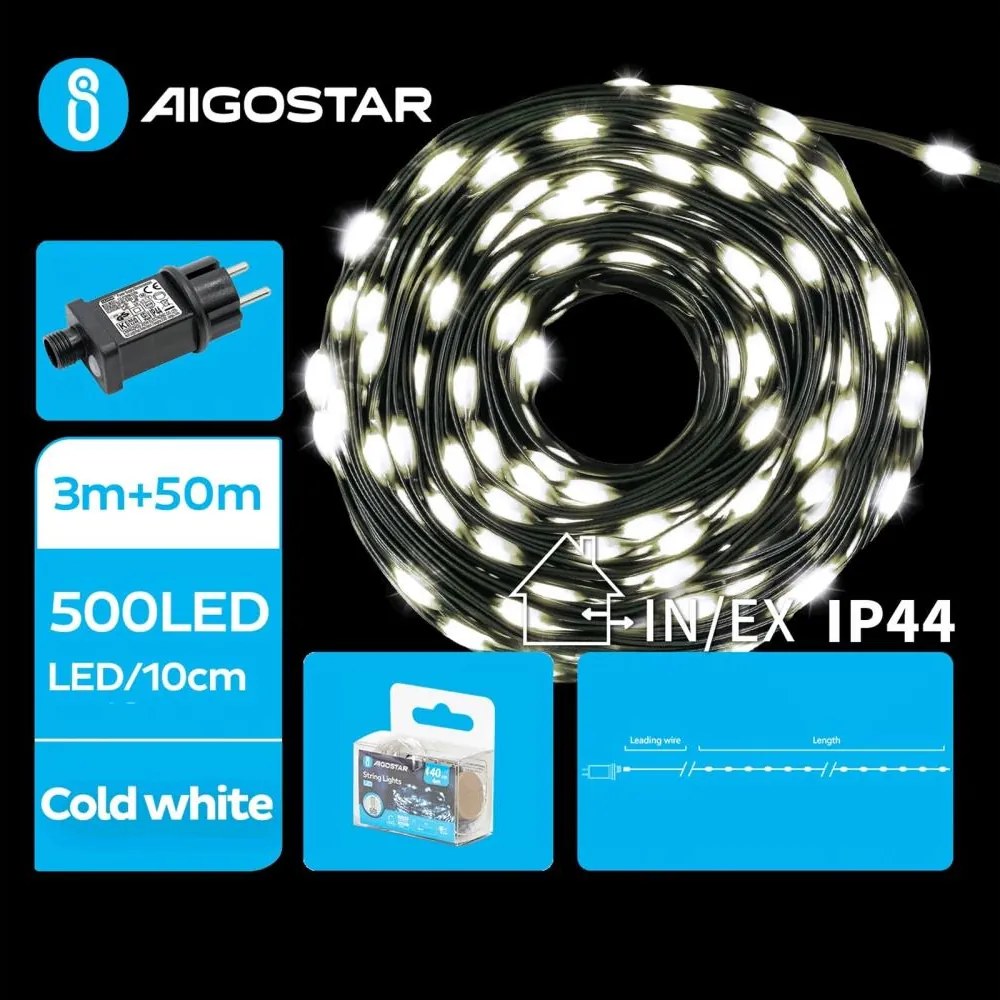 Aigostar - Catena luminosa LED per esterni 500xLED/8 funzioni 53m IP44 bianco freddo
