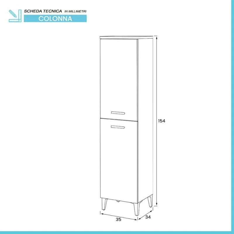 Colonna bagno a terra 150 H bianco con due ante Martha