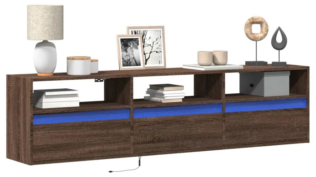 Mobile Tv A Parete Con Led Rovere Marrone 180x31x45 Cm /