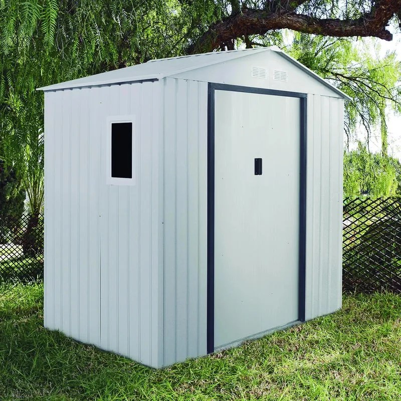 Casetta da giardino CORCEGA in acciaio bianco con porta doppio battente, superficie interna 2.37 m² e spessore parete 0.25 mm