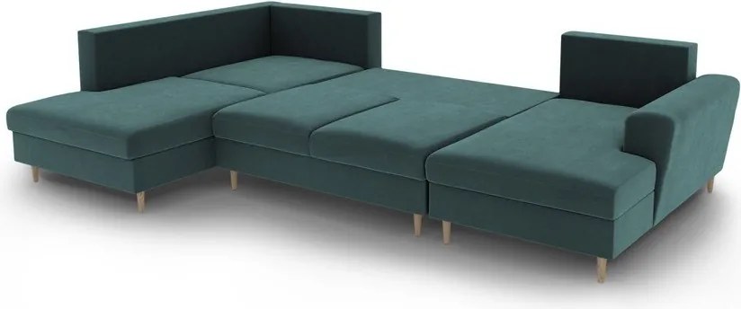 Divano angolare color petrolio allungabile e con contenitore (con penisola a sinistra/a U) con rivestimento in velluto Kyoto – Cosmopolitan Design