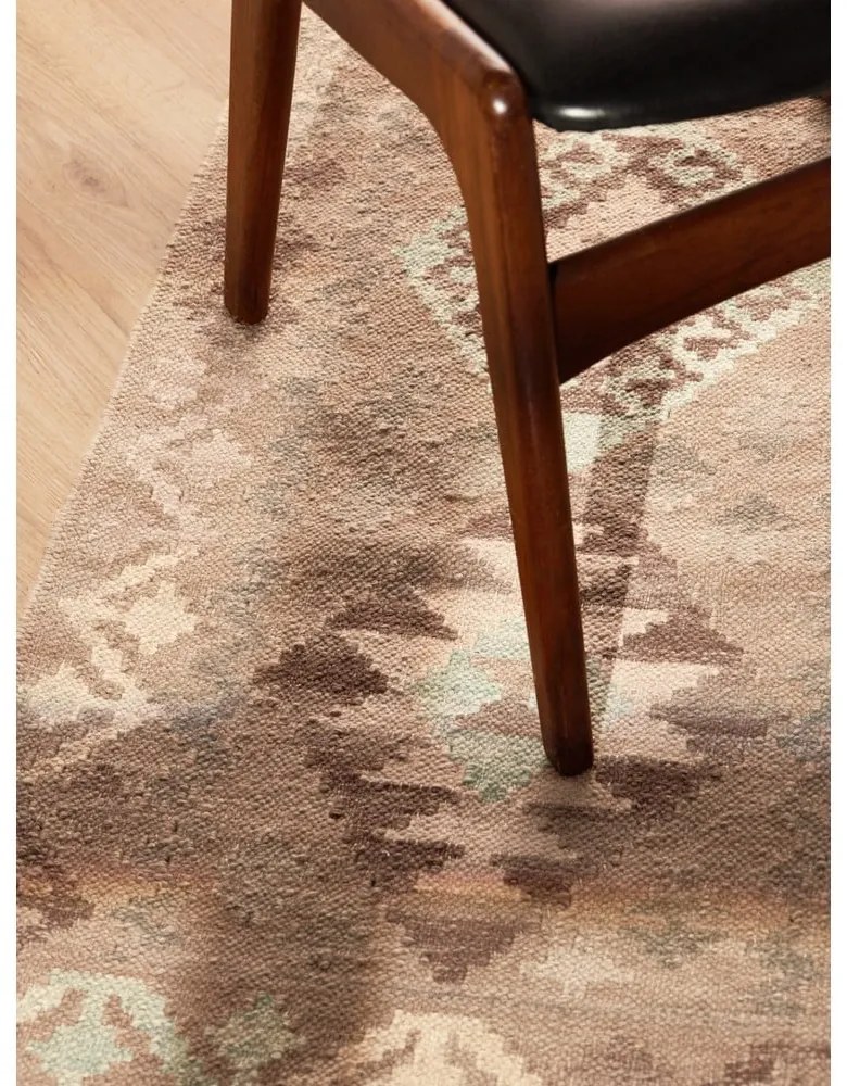 Passatoia azzurra/beige in lana reversibile/tessuta a mano 60x190 cm Kamal Dune – Nouristan