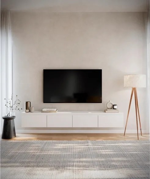 Mobile TV Sospeso 200 cm 4 Ante A Ribalta Bianco Opaco Lume